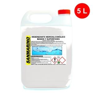 HIGIENIZANTE HIDROALCOHÓLICO MANOS Y SUPERFICIES: 5, 12 y 25 L.