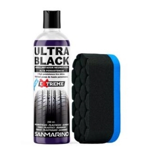 POLISSAGE PNEUMATIQUE ET PLASTIQUE ULTRA BLACK + ÉPONGE TECHNIQUE 250 ML.