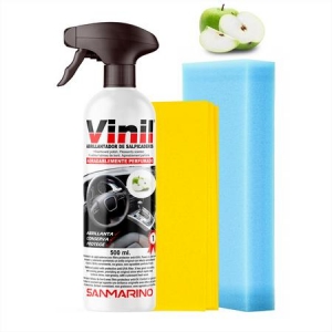 BRILLANT TABLEAU DE BORD EFFET VOITURE NEUVE + CHAMOISINE + EPONGE (POMME) AVEC PULVÉRSATEUR 500 ML.