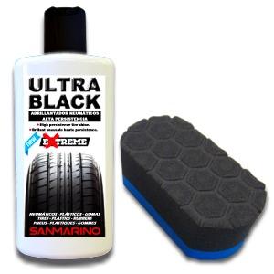 High persistence Ultra Black polish to shine car tires, plastics and rubbers